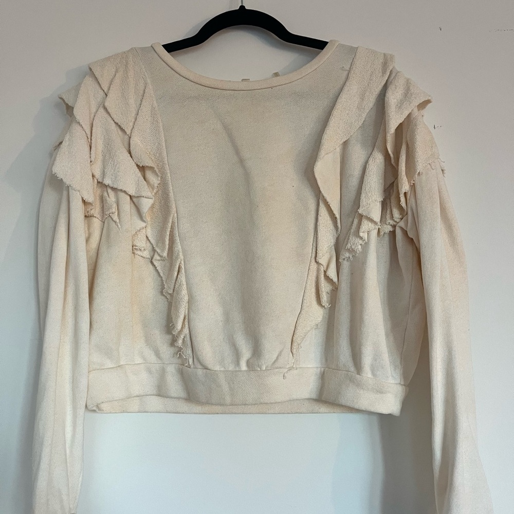LoveShackFancy Cream Ruffle Sweatshirt